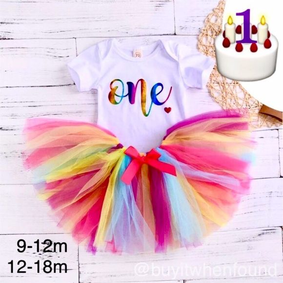 First Birthday Outfit | 1st Birthday Rainbow Sparkle Tutu Dress | Happy Birthday - Picture 3 of 9